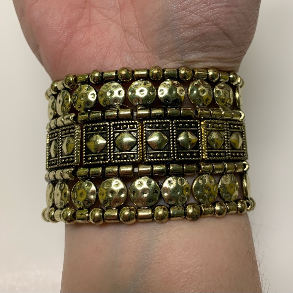 Plunder Stretch wide gold tone statement bracelet